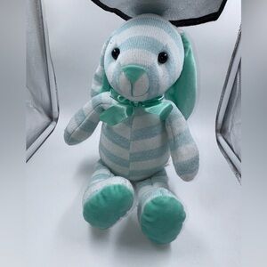 KellyToy 14” knitted plush blue & white striped bunny rabbit stuffed animal